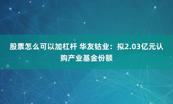 股票怎么可以加杠杆 华友钴业：拟2.03亿元认购产业基金份额